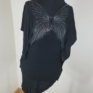 L8ter Black Embroidered Butterfly Back Top Medium